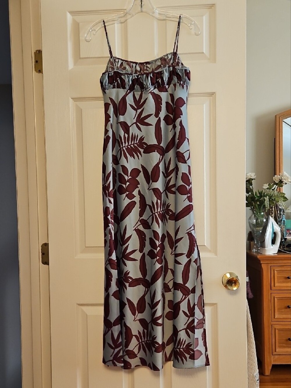 Anthropologie Dusty Blue Dress with Rust Floral Motif - Picture 4 of 5